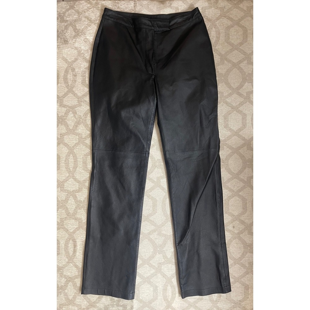 Boutique Europa Leather Pants Women 8 Black Excellent Straight Leg 100% Leather